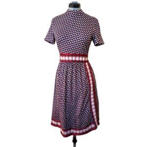 Vtg 60s REMBRANDT OpArt Burgundy & Violet Mod Grosgrain Accent Midi Dress Sz 4/6
